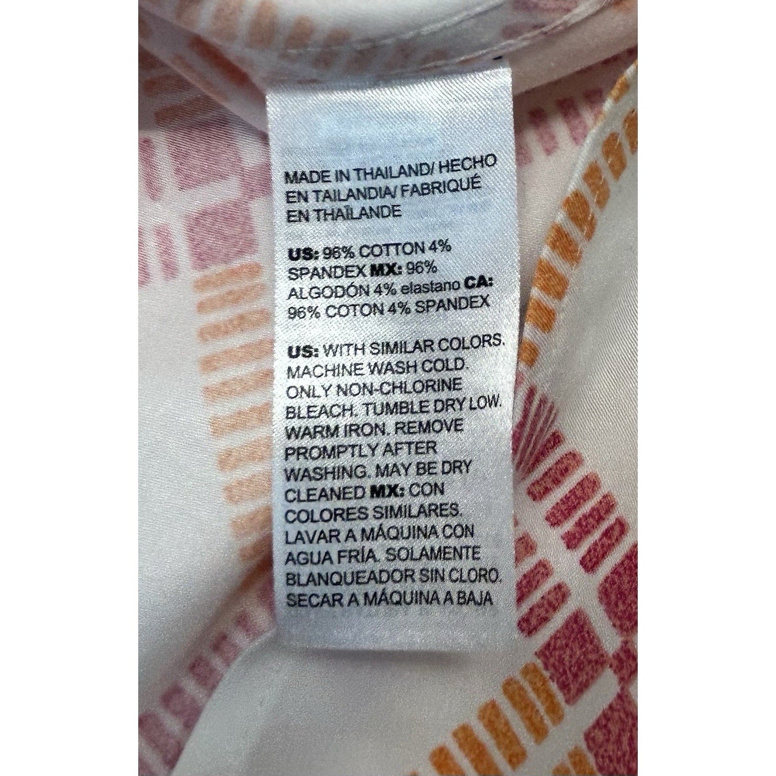 Chico's Summer White Wrinkle-free Cotton Blouse Pink Orange Sz00 US 0/2
