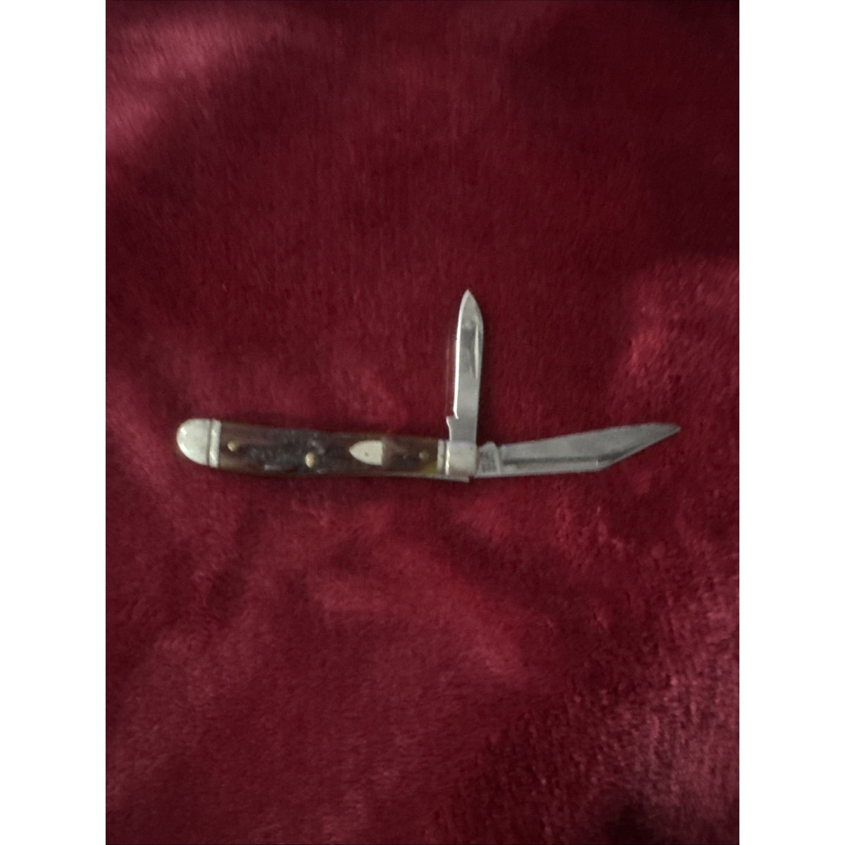 Vintage Schrade Walden NY USA 2 Blade Jack Pocket Knife Brown Jigged Handle