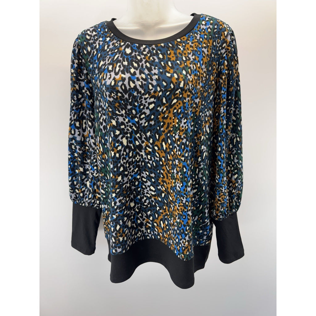 Nine West Black & Multi Animal Print Long Sleeve Women’s Size Large NWT