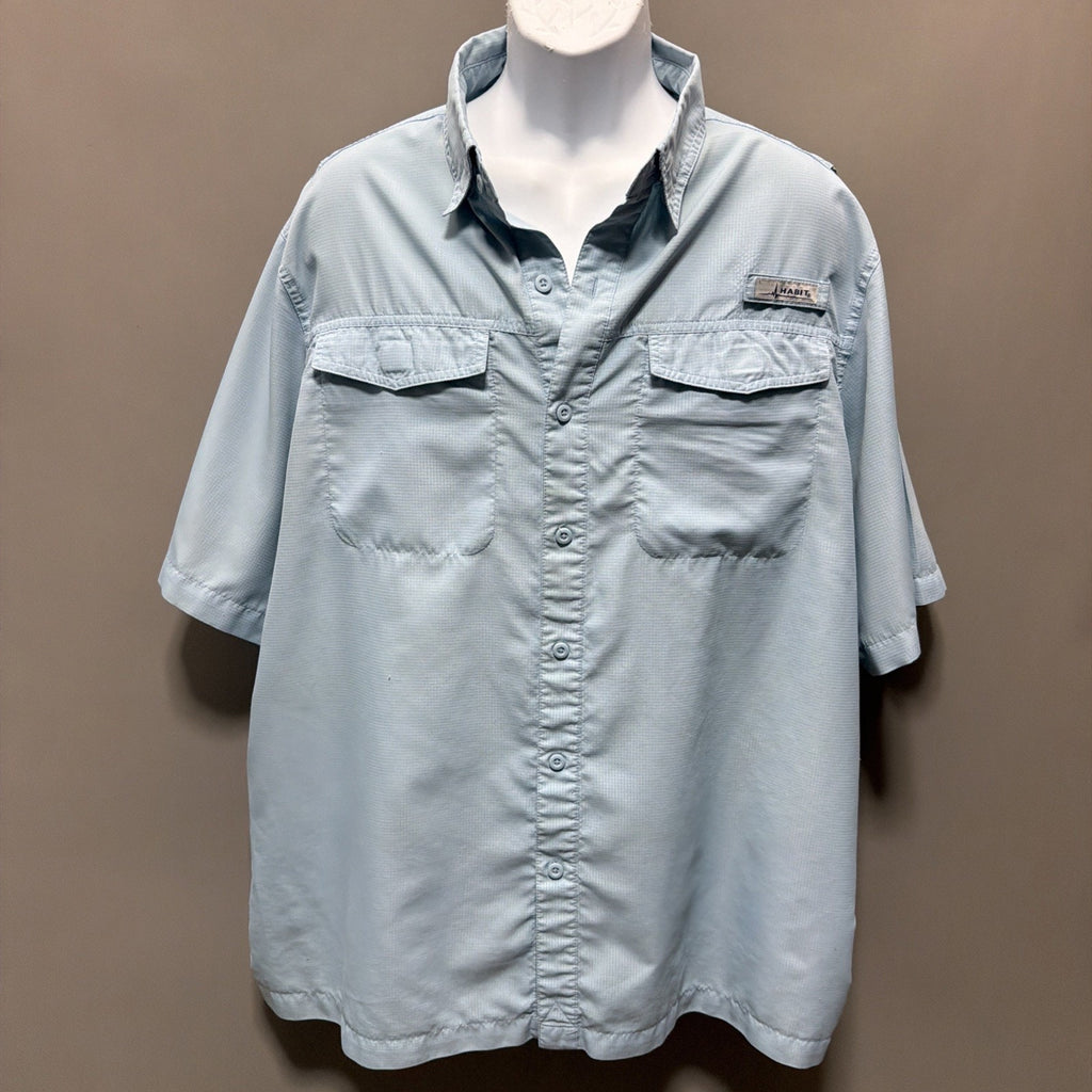Habit Mens Fishing Shirt Size XL 40+ Solar Factor Blue Short Sleeves Pockets