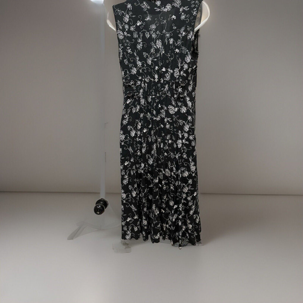 Dressbarn Black Floral Print Slinky Knit Maxi Dress Woman Size 12P Sleeveless