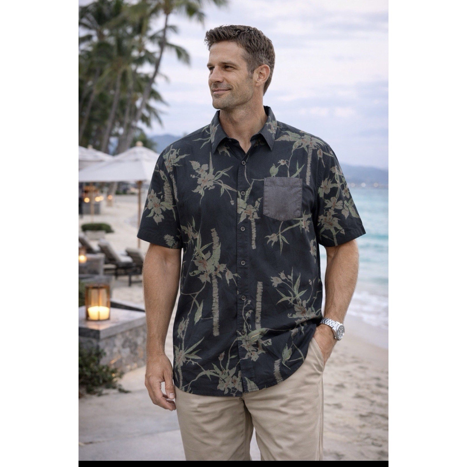 Buffalo David Bitton Shirt Mens XL Black Floral Button Up Short Sleeve Hawaiian