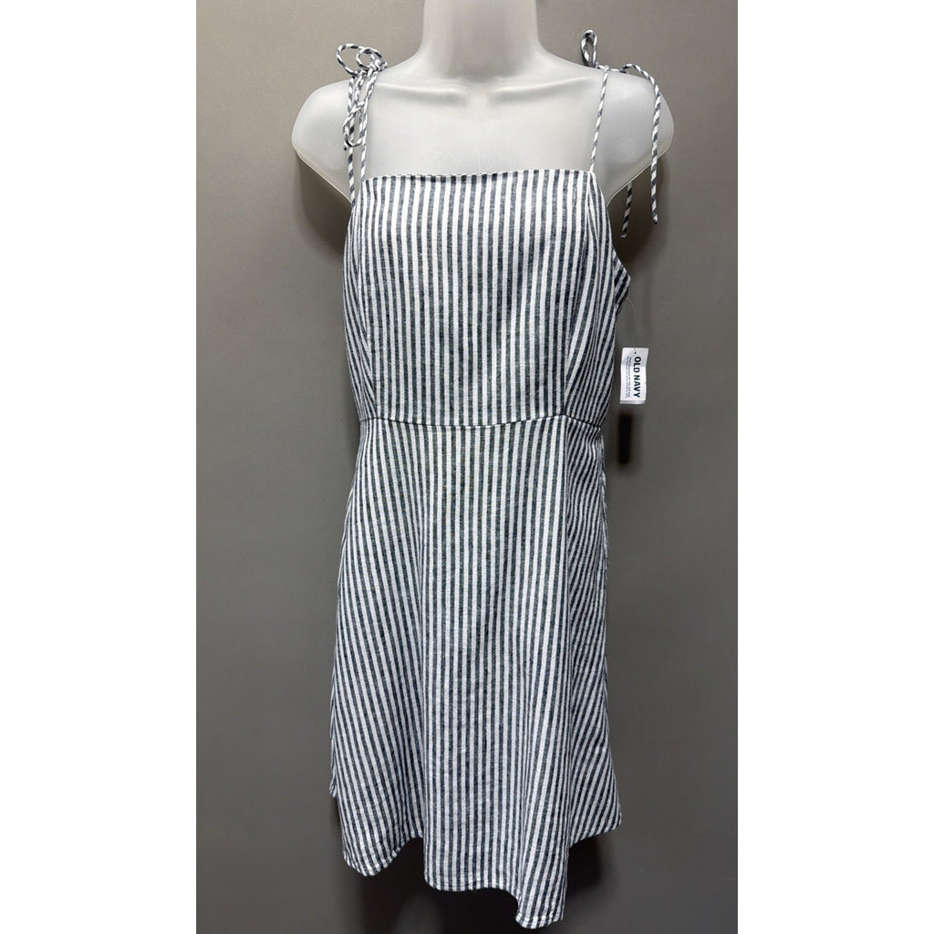 Old Navy Linen Blend Striped Tie Shoulder Straps Mini Dress Size Medium