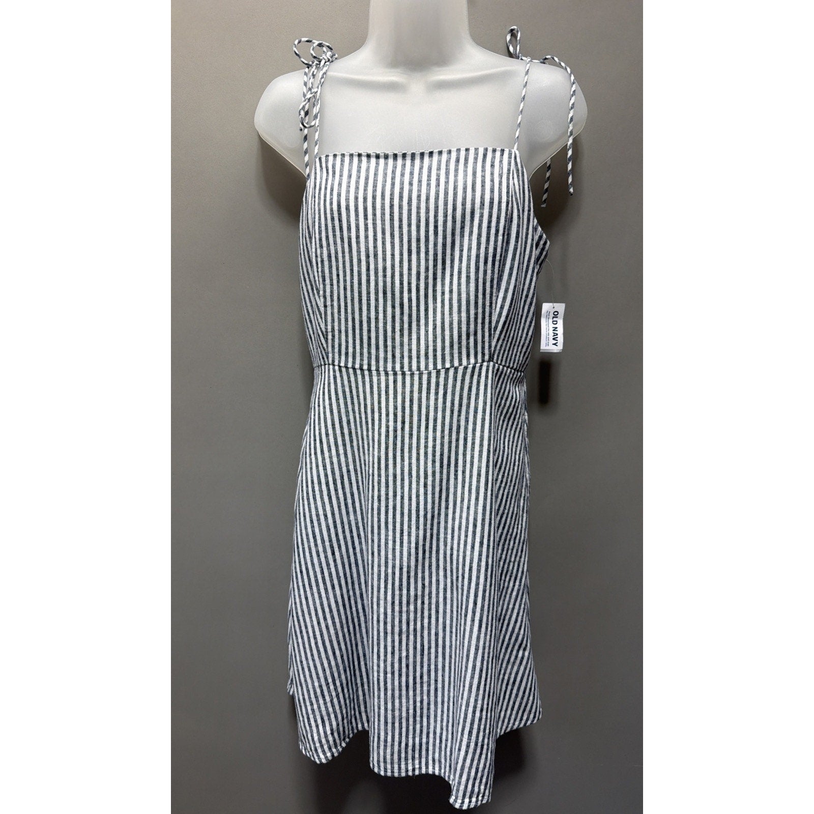 Old Navy Linen Blend Striped Tie Shoulder Straps Mini Dress Size Medium
