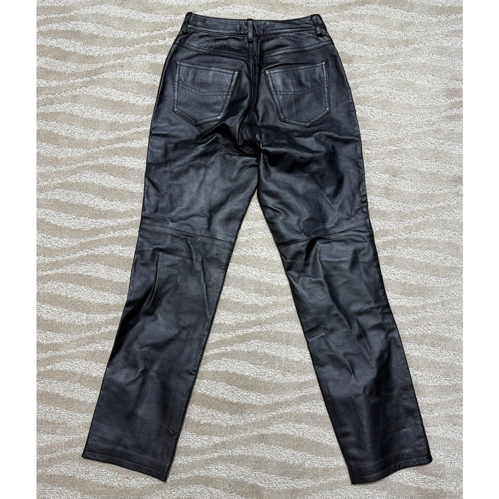 Newport News Jeanology High Rise Leather Pant Womens Size 6P Black Lined 26x28.5