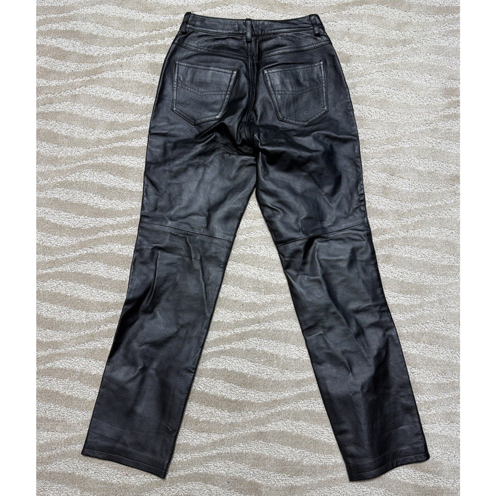 Newport News Jeanology High Rise Leather Pant Womens Size 6P Black Lined 26x28.5