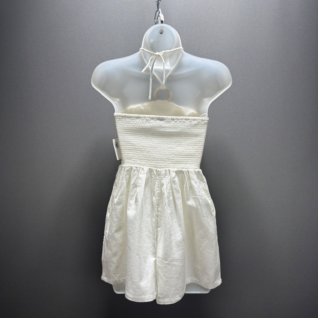 Old Navy Women's White Linen Blend O ring Halter Neck Romper Beachy Size XS New