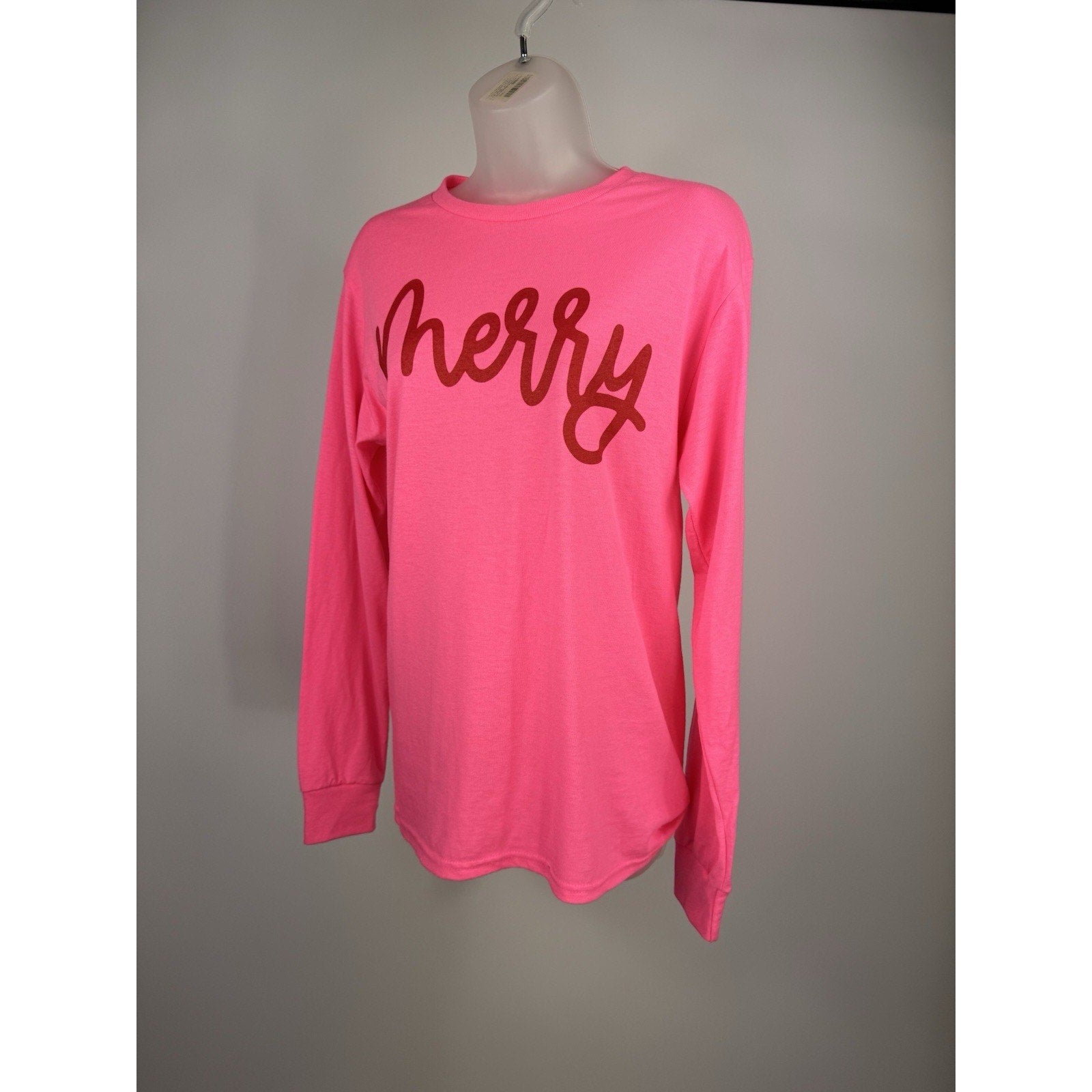 Women's Merry Long Sleeve Pink Graphic T-Shirt - Small Dri-Power