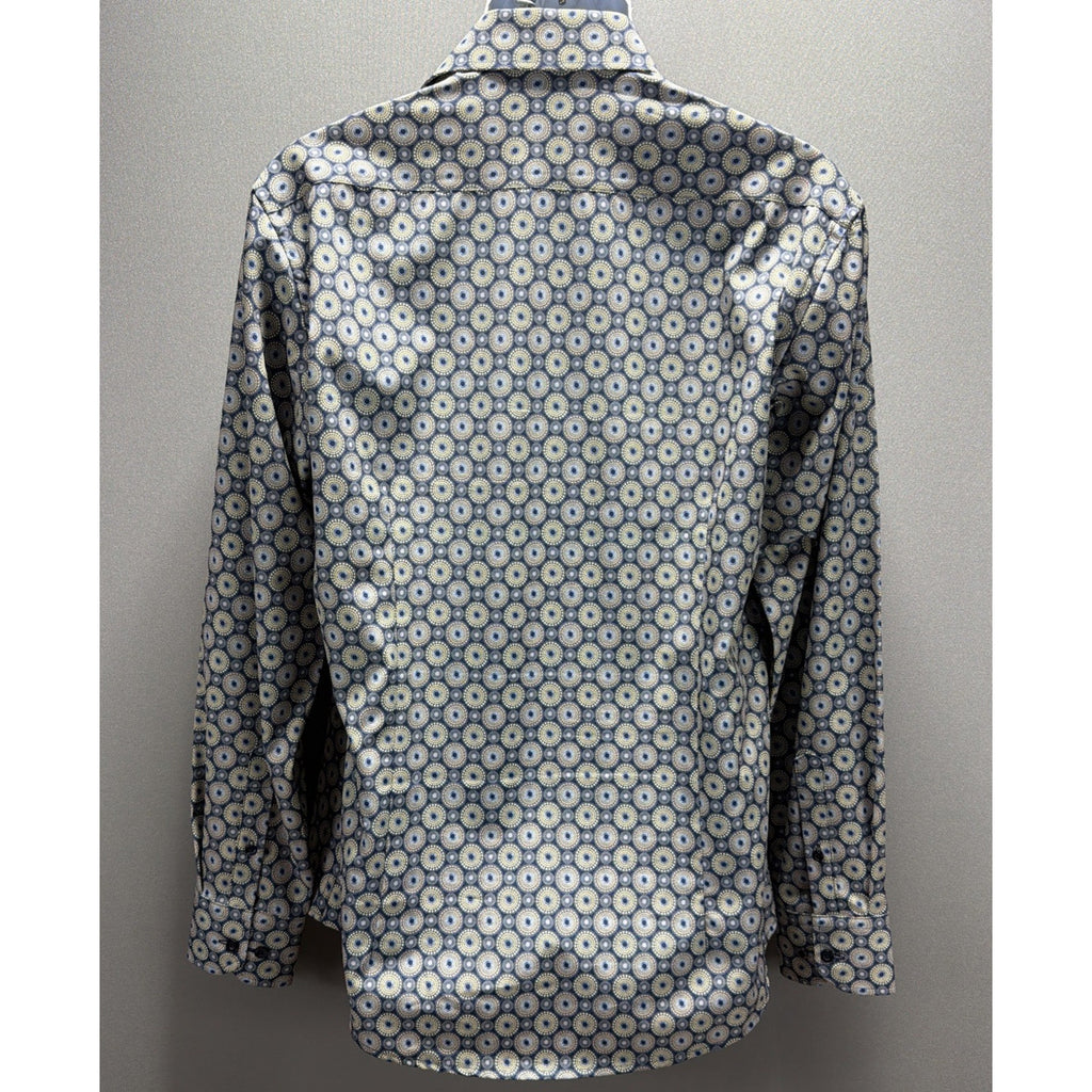 LUGANO Switzerland Multi Color Dot Print Button Down Dress Shirt Stretch Size M