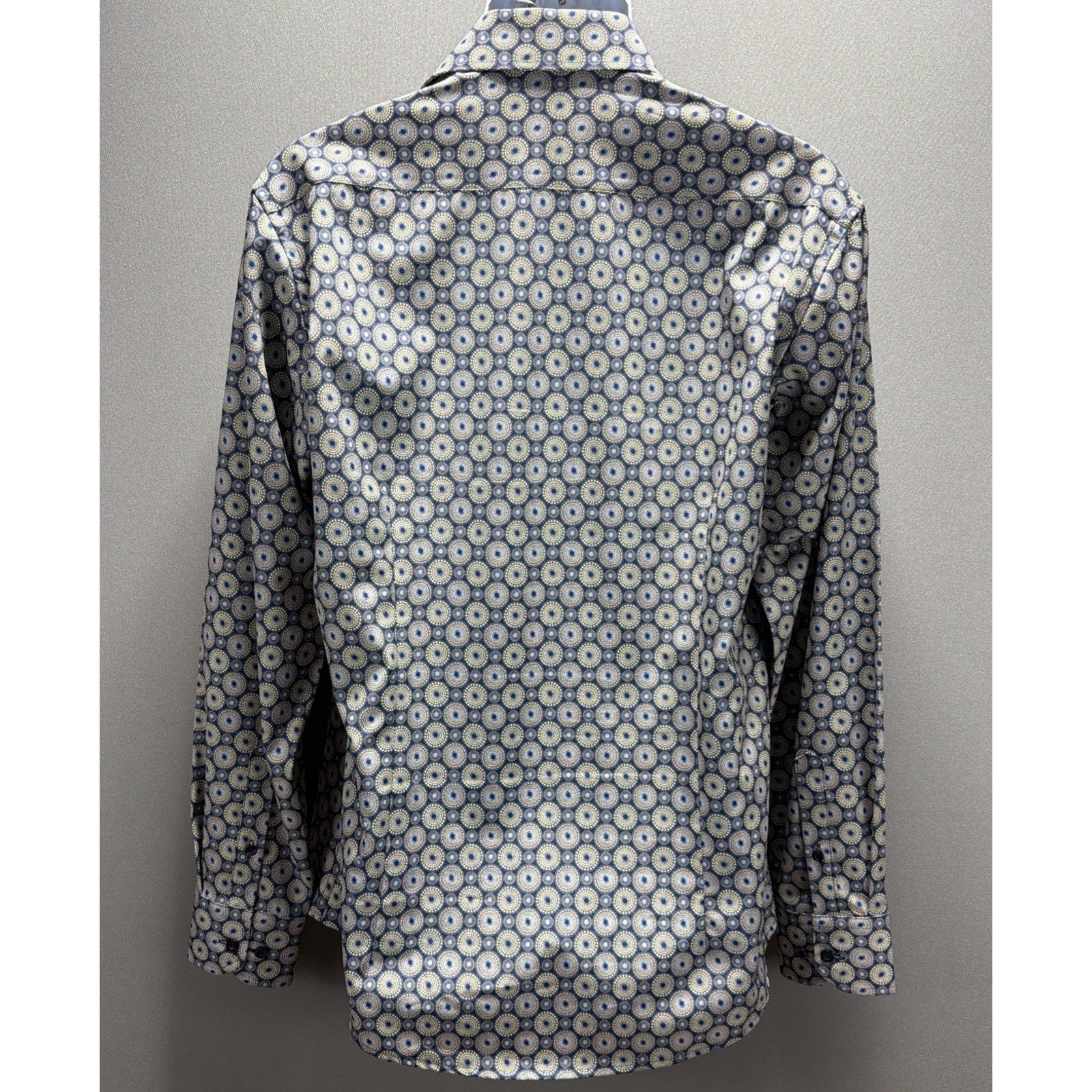 LUGANO Switzerland Multi Color Dot Print Button Down Dress Shirt Stretch Size M