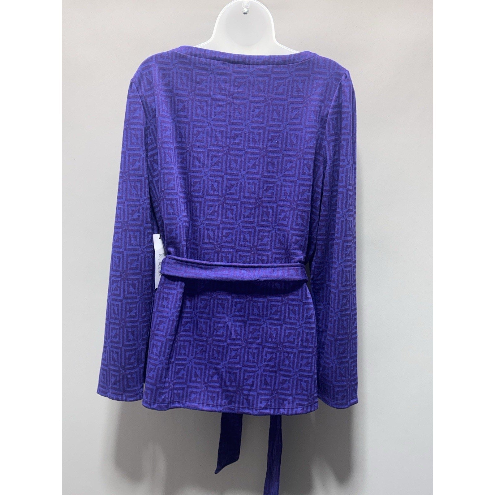Liz Claiborne Purple Blue Long Sleeve Waist Tie Stretch Top New Women’s Size XL