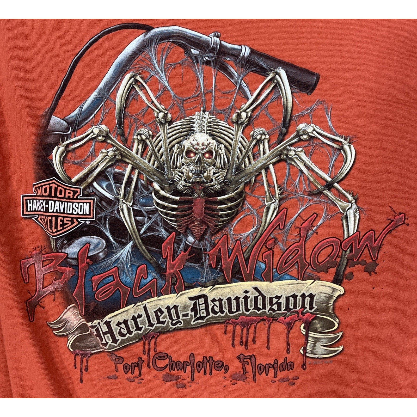 Harley Davidson Men's Size L Orange T-Shirt Port Charlotte FL Made in USA 2015