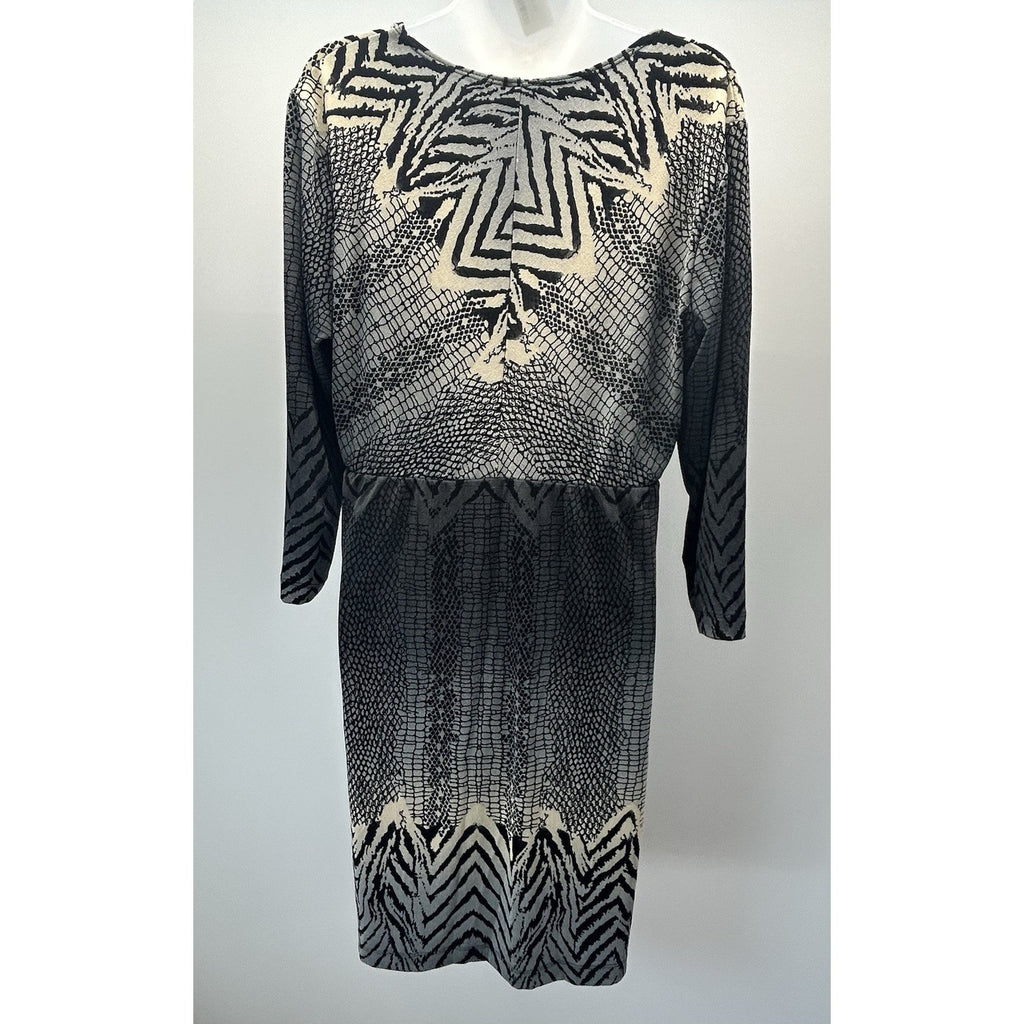 CHICO'S Slinky Knit DRESS 2 12 L Animal Print Zebra Snake Knee Office Party.
