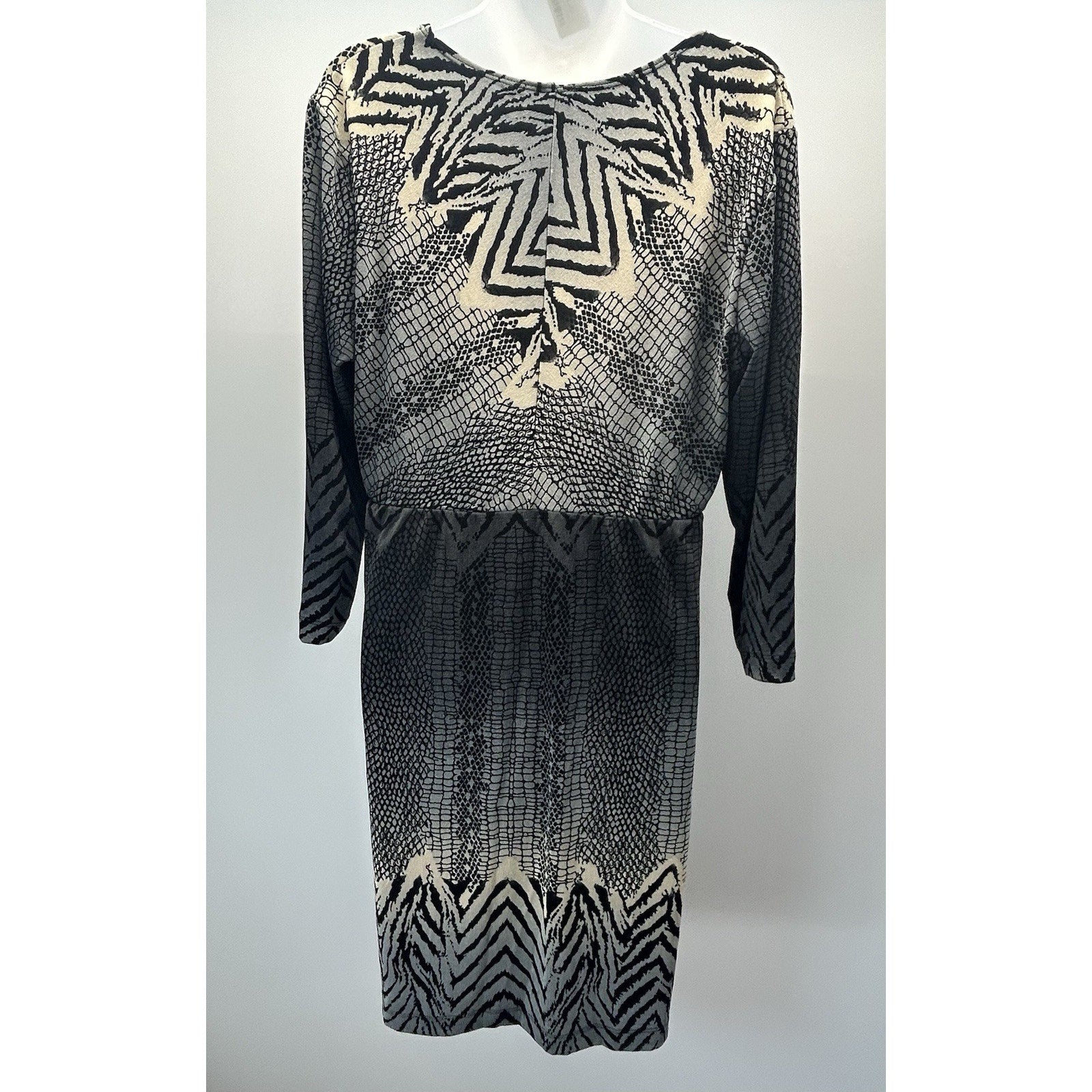 CHICO'S Slinky Knit DRESS 2 12 L Animal Print Zebra Snake Knee Office Party.