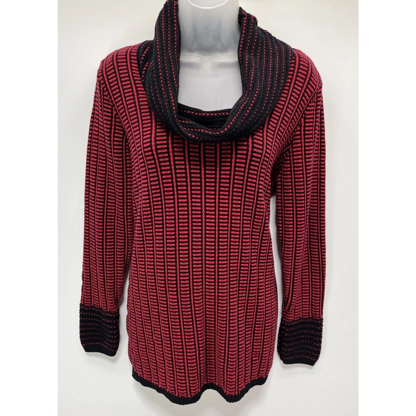 Calvin Klein Red & Black Cowl Neck Pullover Sweater Cotton Women’s M Preowned