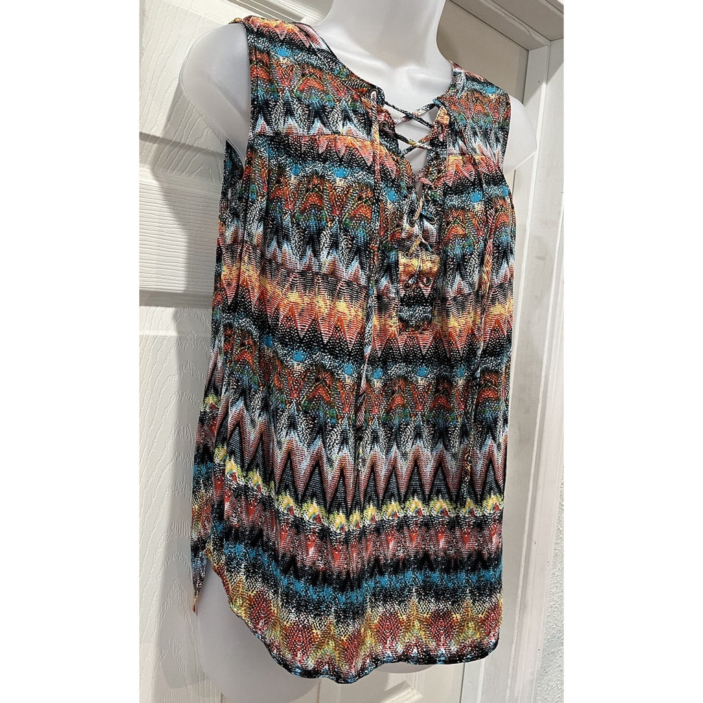 No boundaries women's Size L Multicolor Abstract print boho Chiffon blouse top