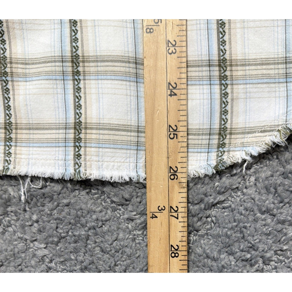 BKE 67 Shirt Mens Large Ivory Blue Plaid Long Sleeve Pearl Snap Western Rodeo