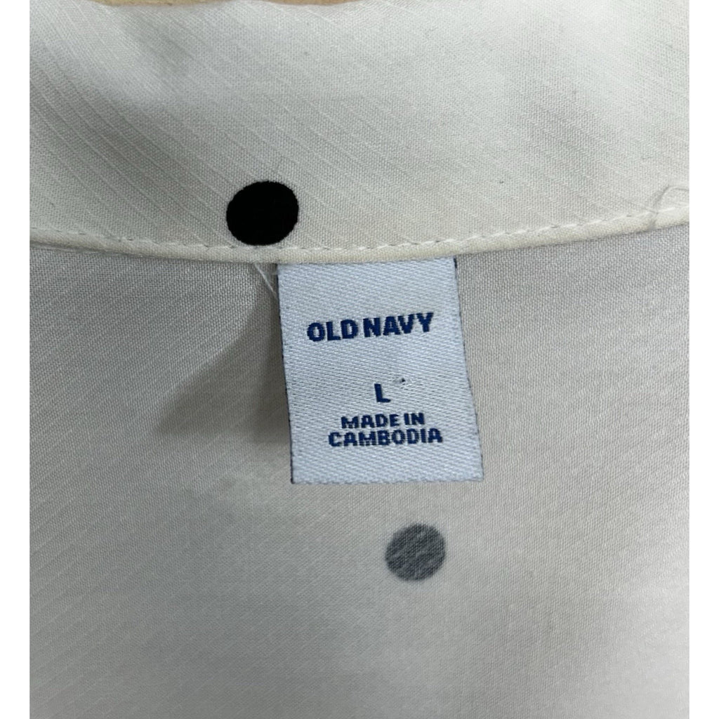 OLD NAVY Women’s Sz L Cream Polka Dot Button Up 2 Pocket Long Sleeve Blouse.