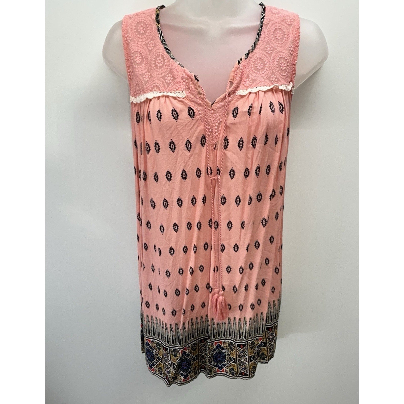 Weekend Suzanne Betro Womens Top LargeBoho Tunic Floral Paisley Sleeveless