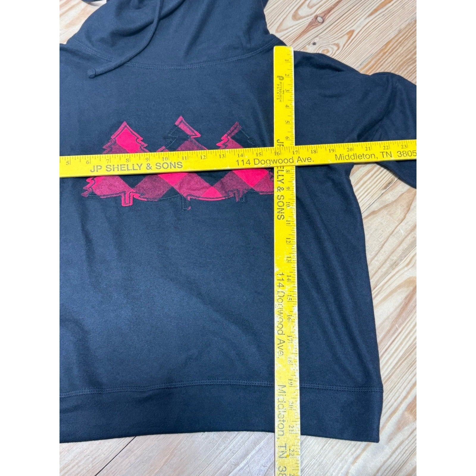 Maurices Fleece Cowl Neck Sweater Black & Red Plaid Trees Women’s Size M NWT