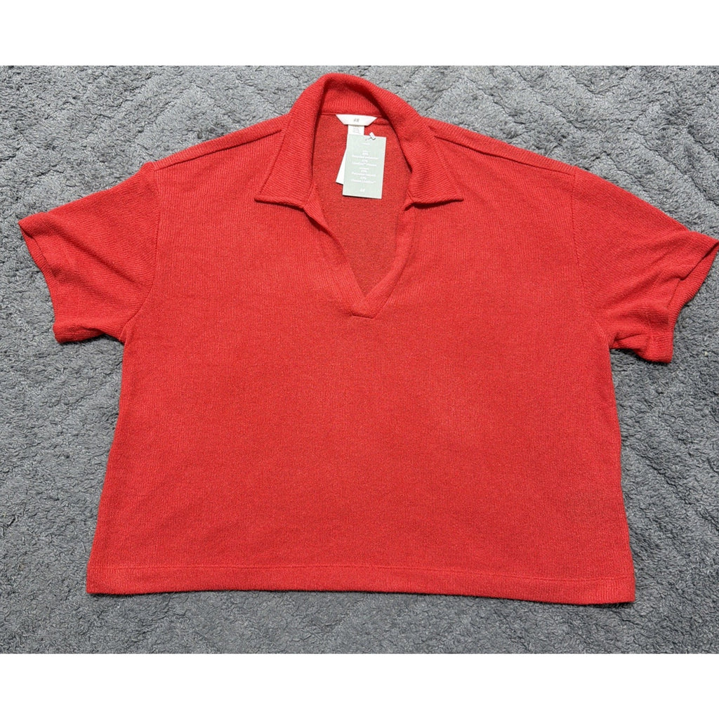 NWT H&M Knit Polo Sweater Top Women XXL Orangy Red Short Sleeve