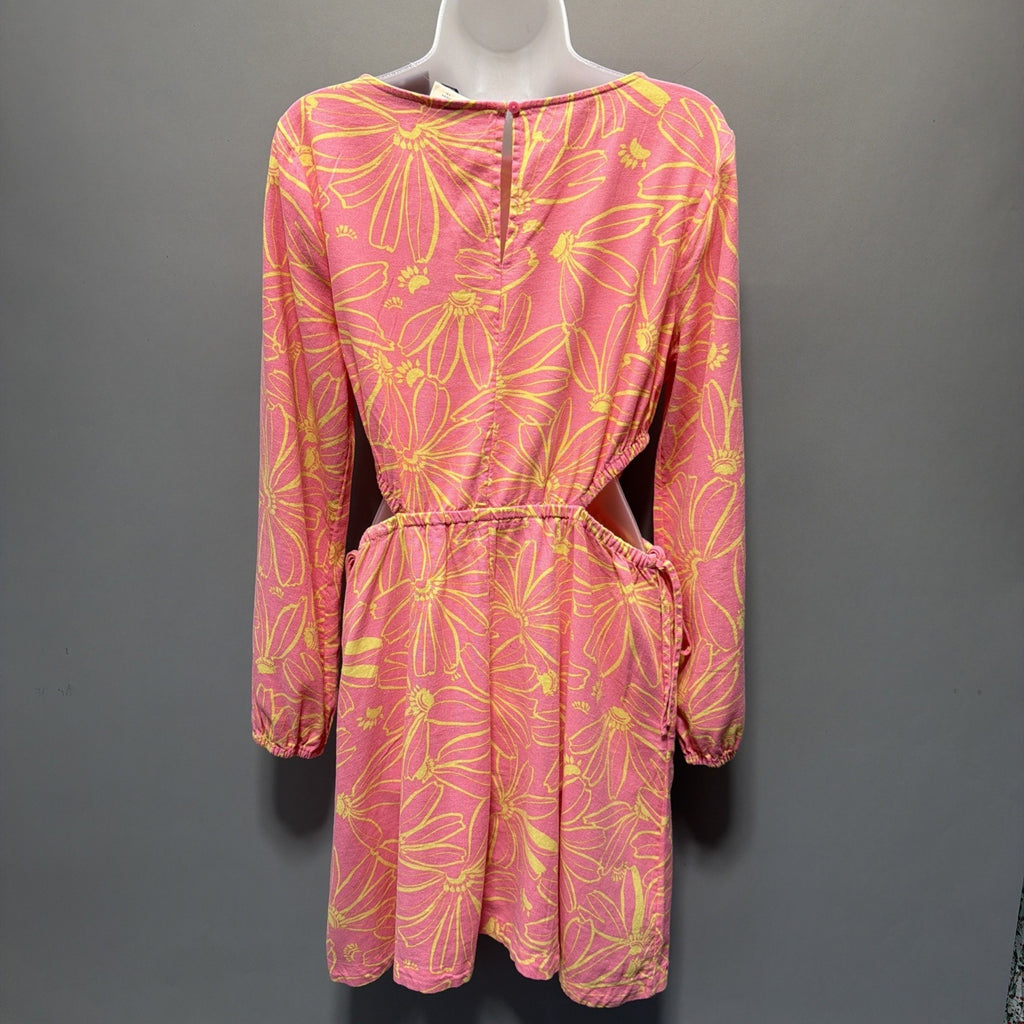 Universal Thread Pink Floral Linen Long Sleeve Cutout Fit Flare Dress M NWT Pock