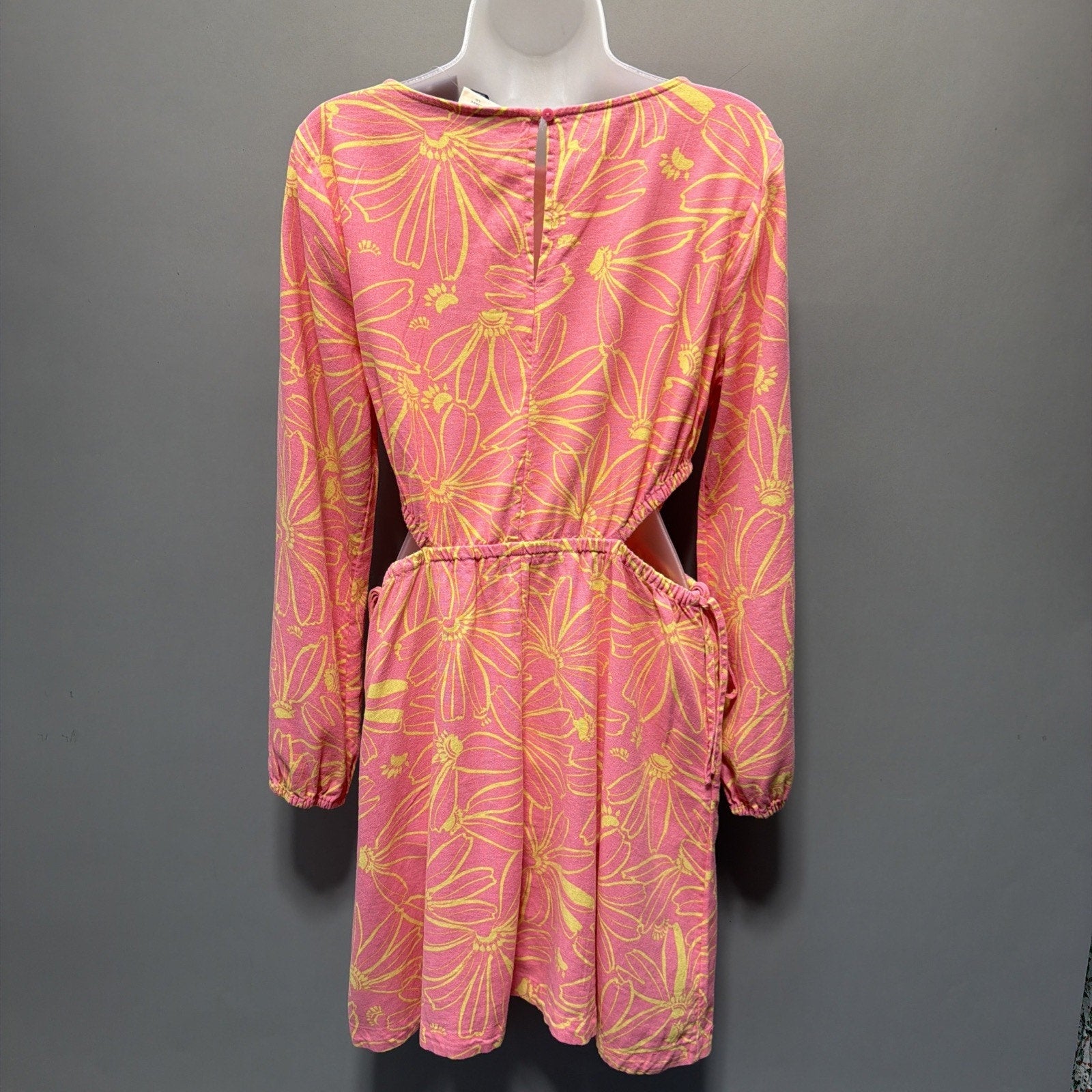 Universal Thread Pink Floral Linen Long Sleeve Cutout Fit Flare Dress M NWT Pock