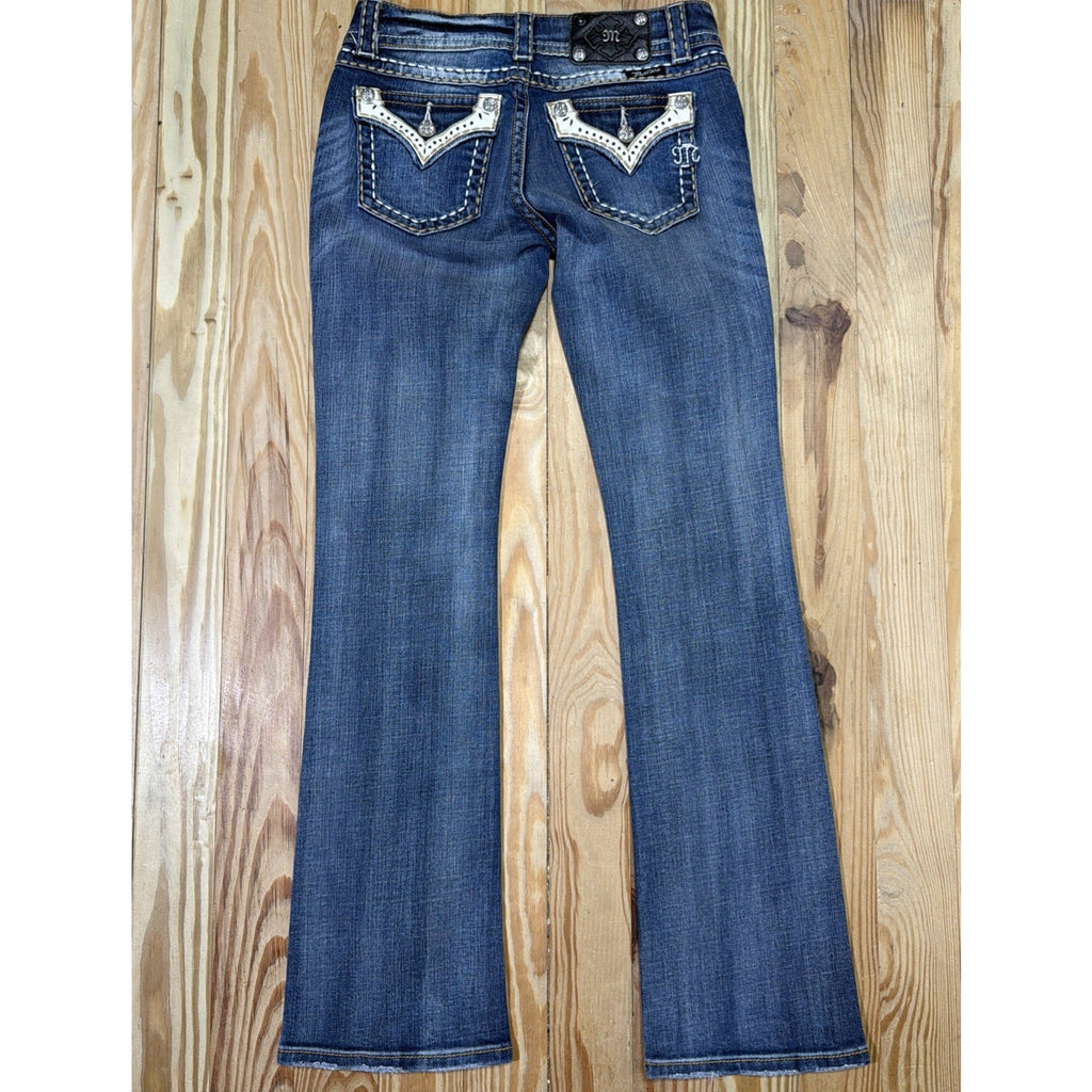 Miss Me JPW5120 Bootcut Jeans 28x33 Y2K White Leather Flap Pocket Tall