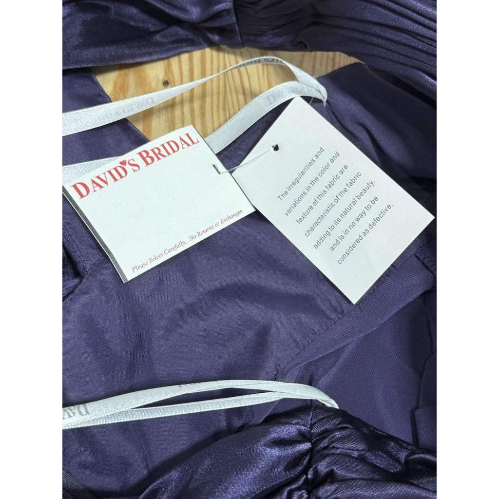 David's Bridal One Shoulder Dress with Cascade Back Lapis Purple Size 10 NWT