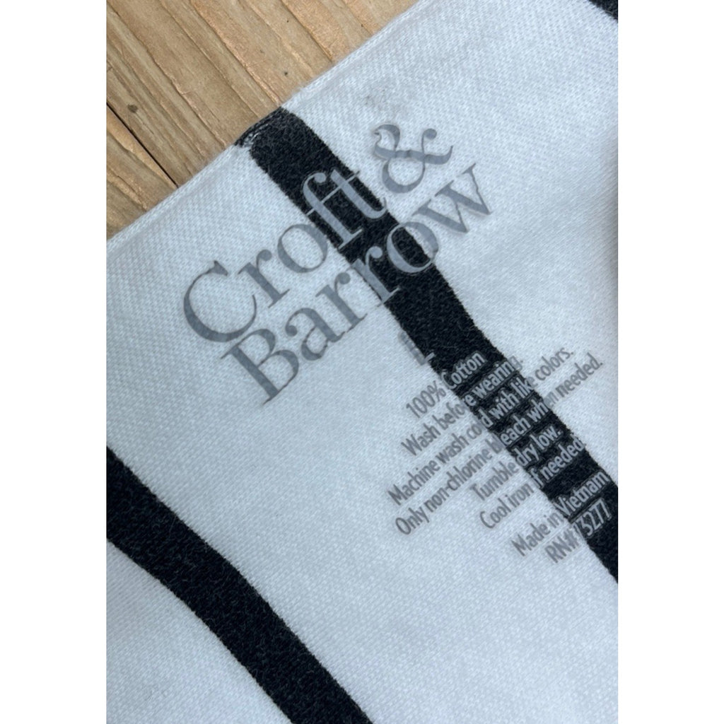 Croft & Barrow Womens White Black Striped Split Neck Cropped Blouse Top Size L