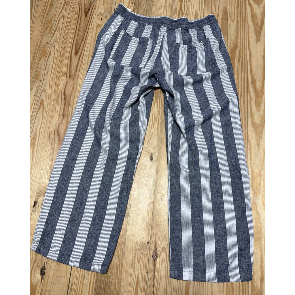 OLD NAVY Navy Blue/White Striped Woven Linen/Rayon Drawstring Pants Sz Large