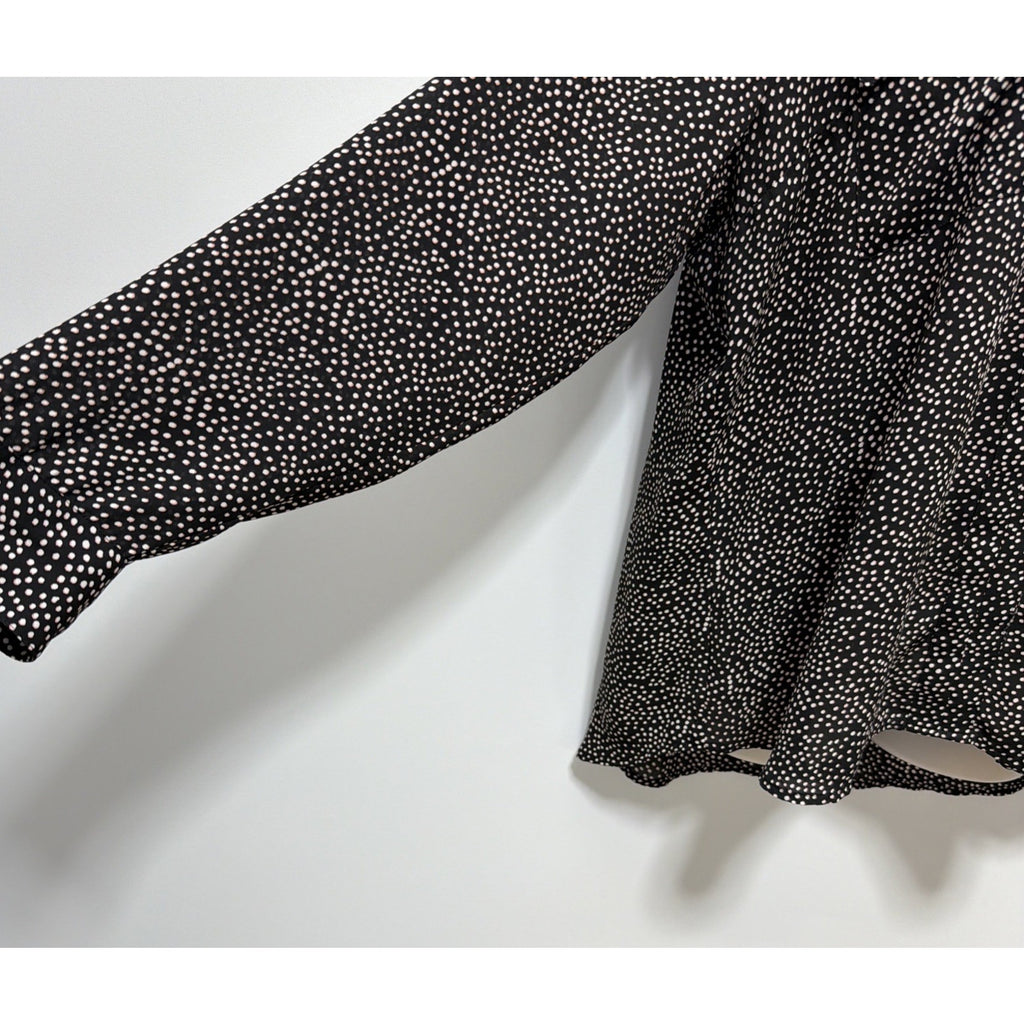 EXPRESS Black White Zipper V-Neck Career Top Roll Up Tab Sleeve XL