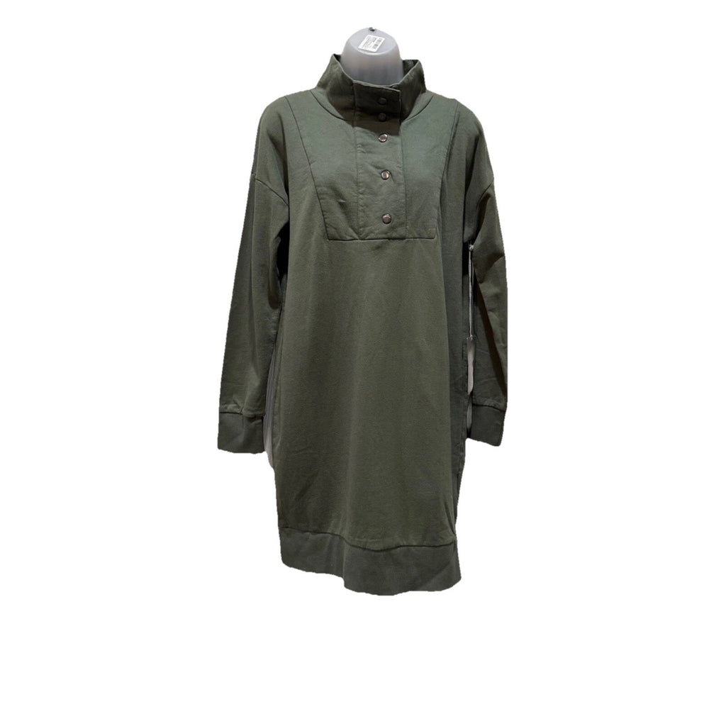 WVN For You Wilder Dress Small Thyme Green Organic Cotton Mock Neck NWT