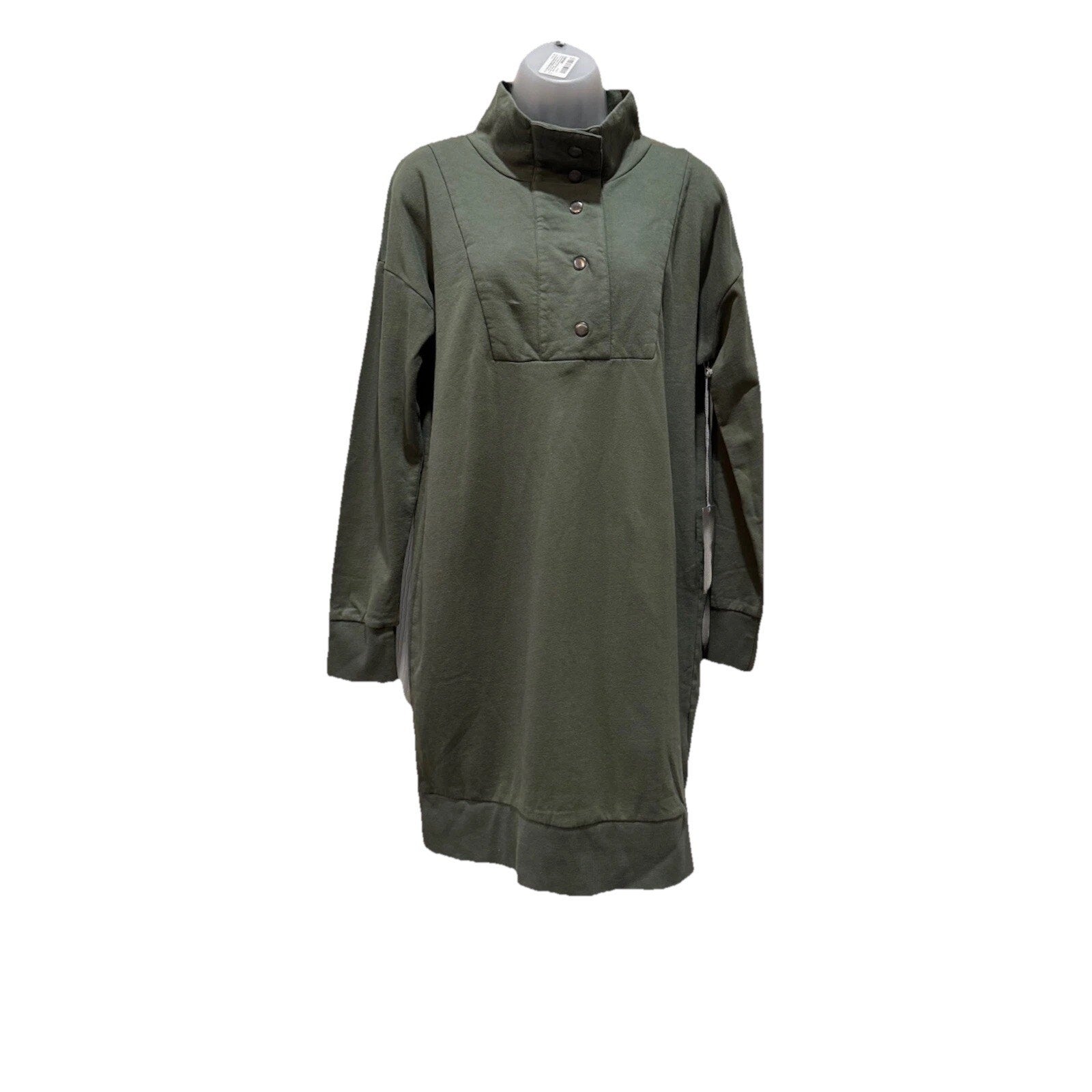 WVN For You Wilder Dress Small Thyme Green Organic Cotton Mock Neck NWT