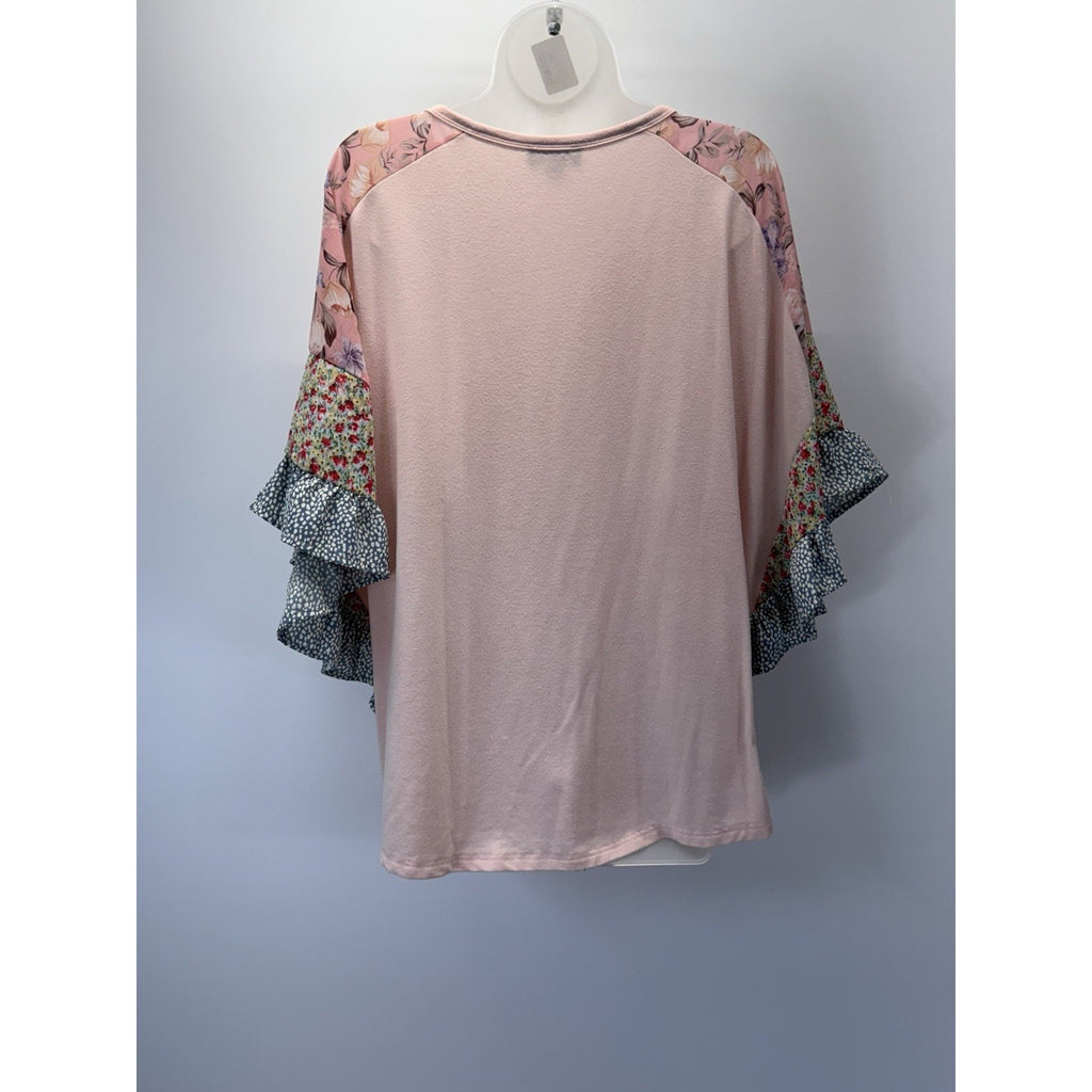 GiGio Usa Blouse Women's Small Top Floral Short Sleeve Flutter Sleeves