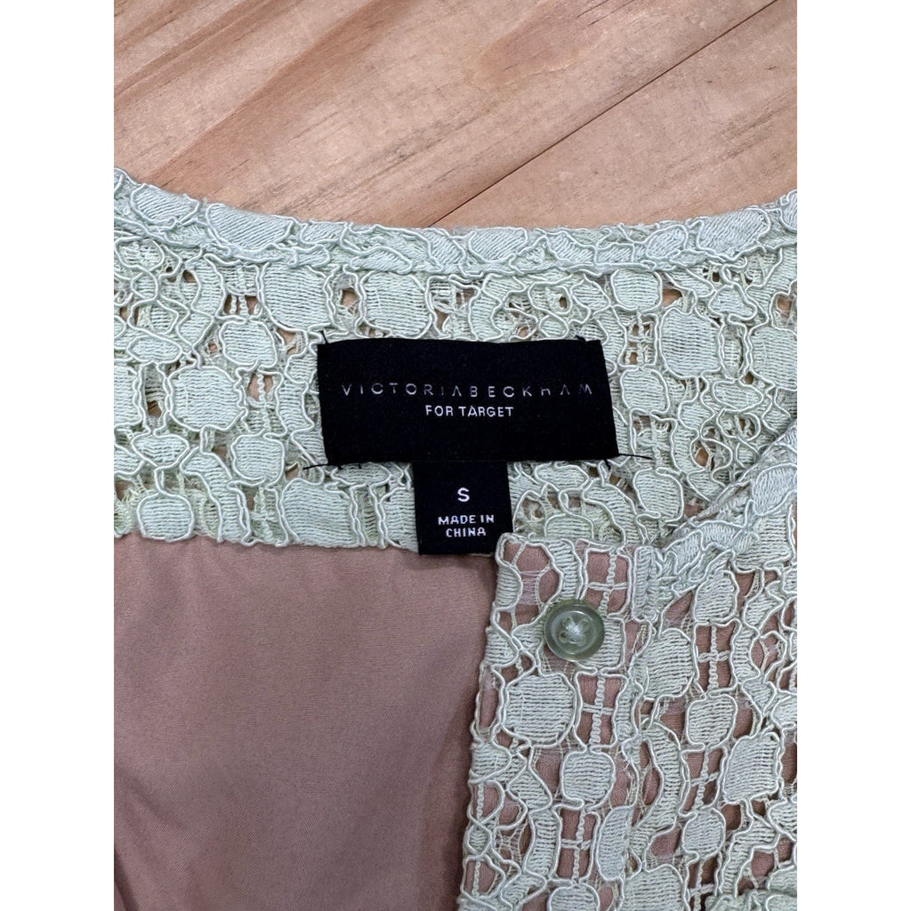 Victoria Beckham Mint Lace Girls Lined Green Dress Long Sleeve Size Small