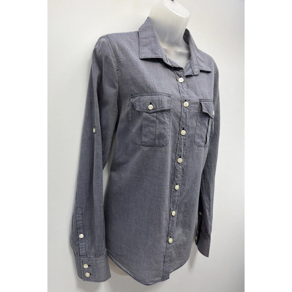 J. Crew Women's "The Perfect Shirt" Lightweight Blue Button Up Roll Tab Sleeve M