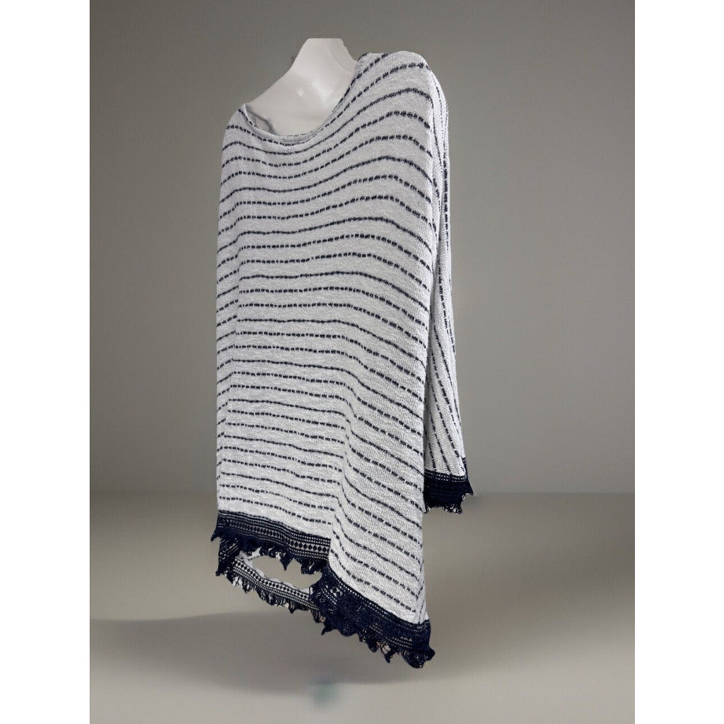 Lee Women’s Cardigan Knitted Blue & White Sweater Plus Size 2X Tassels