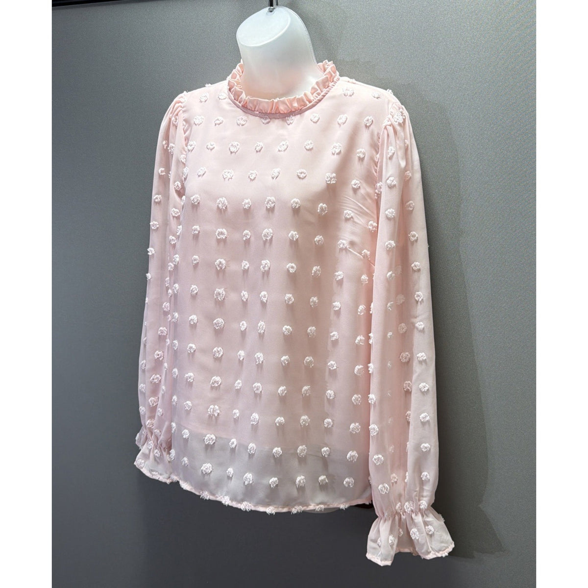 Andree By Unit Blouse Womens Medium Pink Swiss Dot Sheer Long Sleeve Boho Top