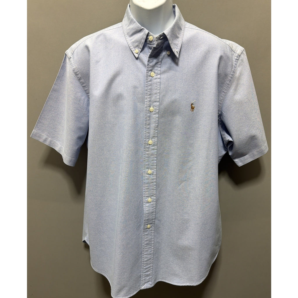 Polo Ralph Lauren Shirt Men's XL Blue Oxford S/S Classic Button Down Flesh Pony