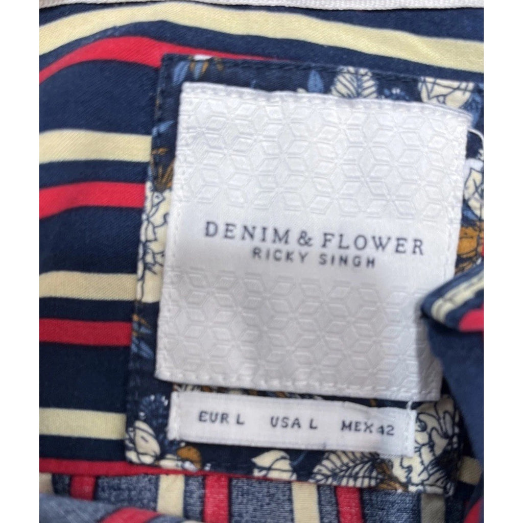 Denim & Flower Ricky Singh Viscose Striped Button Down Shirt Mens L