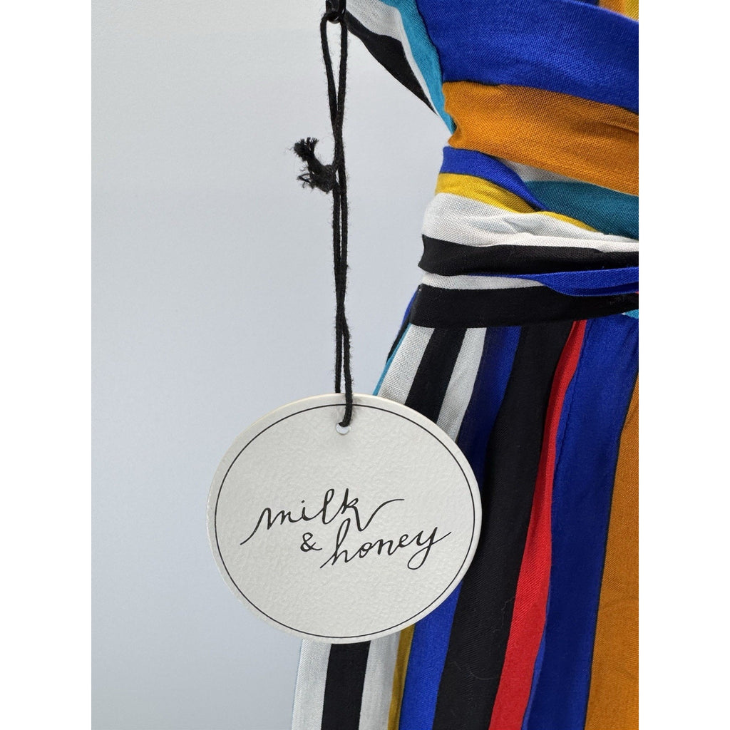 MILK & HONEY Rainbow Striped Jumpsuit Stretches At Waste Zips Up Back Size Med