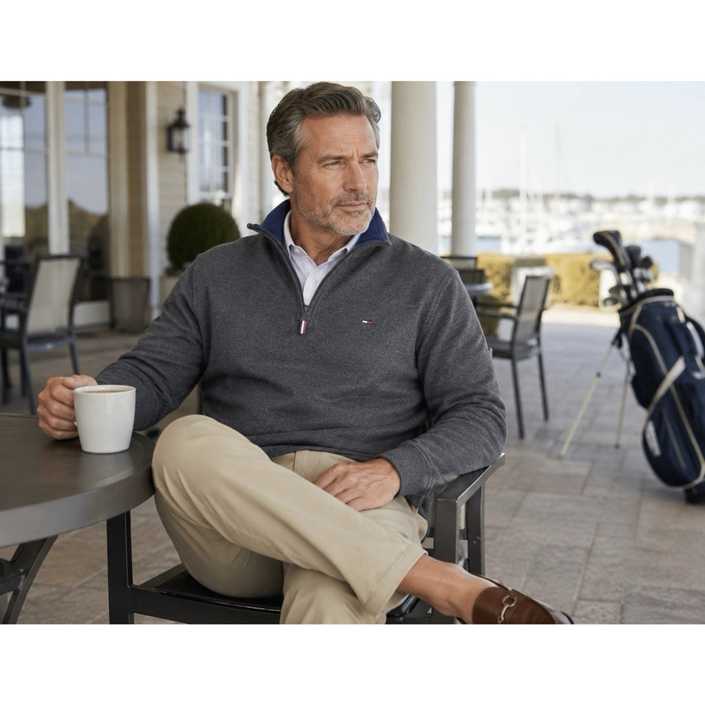 Tommy Hilfiger Quarter Zip Fleece Pullover Men's Large Gray Gorpcore
