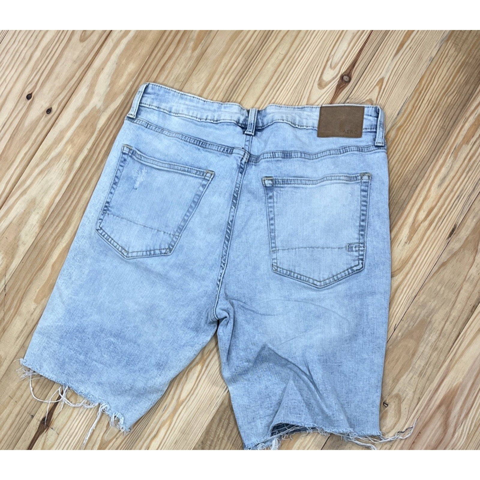 Aeropostale Aero Slim Short 9.5' Premium Air Denim 32 Blue Distressed