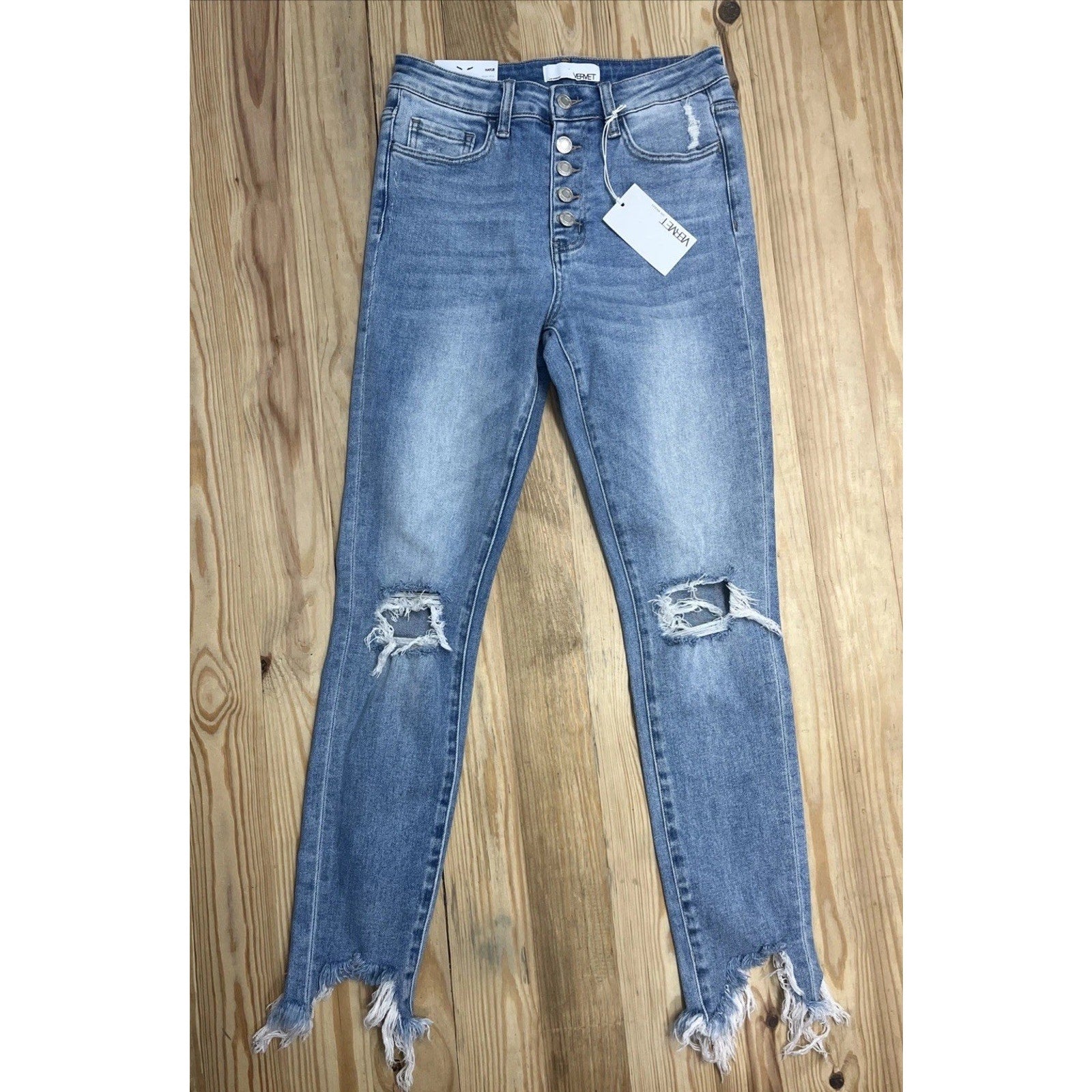 Vervet LA Haylie Distressed Denim High Rise Skinny Jeans, Button Fly Women’s 27