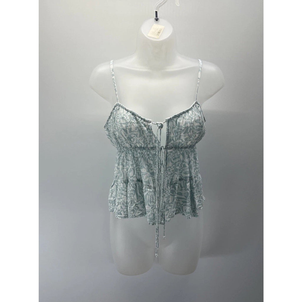 American Eagle Blue And White Smocked Tie Front Camisole Size Small