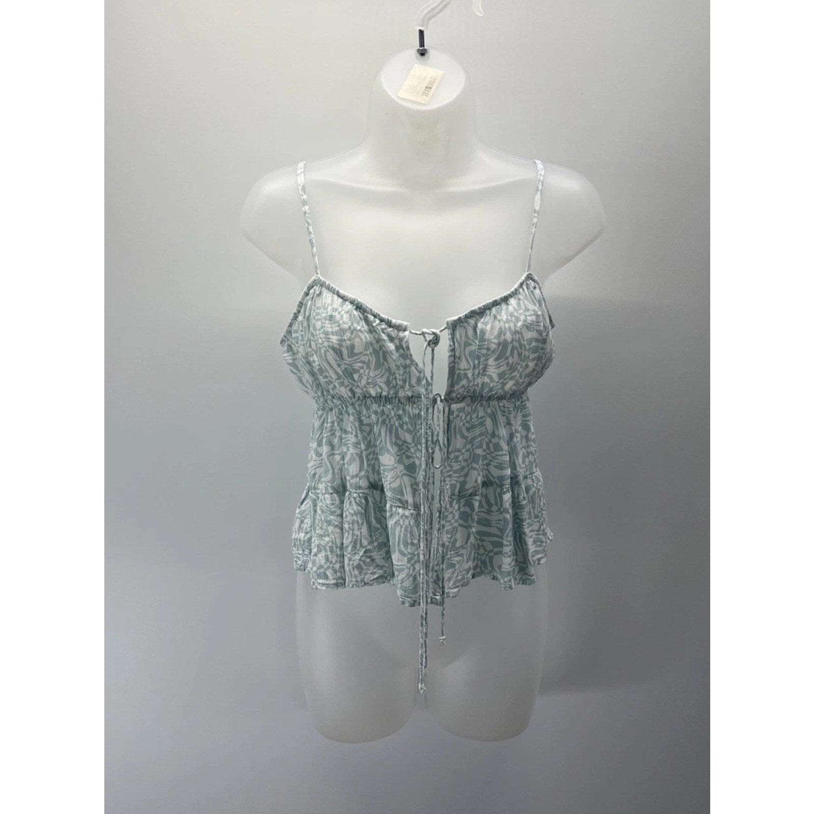 American Eagle Blue And White Smocked Tie Front Camisole Size Small