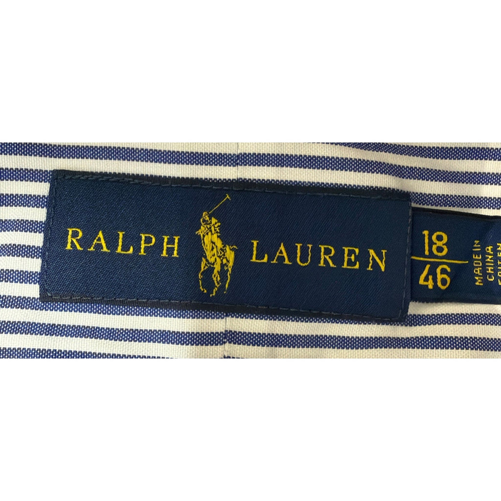 Ralph Lauren Mens Size 2XL 18 / 46 Striped Oxford Shirt Blue 100% Cotton