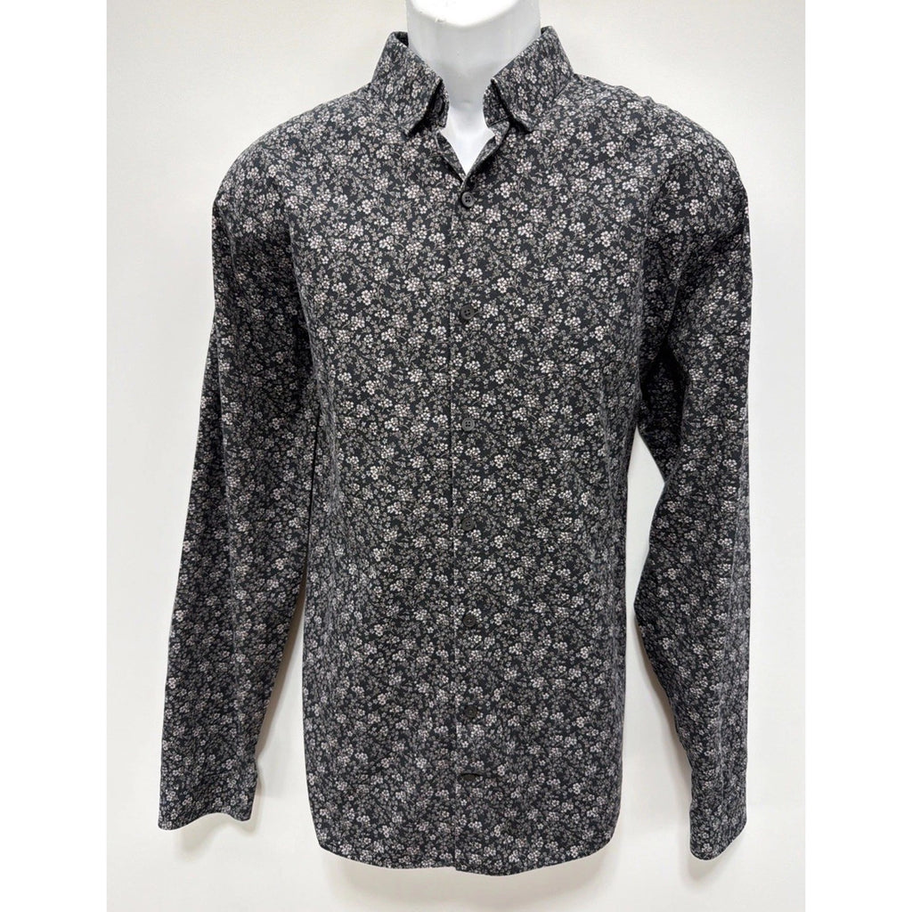 Express Shirt Mens Sz Large Black Fitted Floral Long Sleeve Button Up Casual