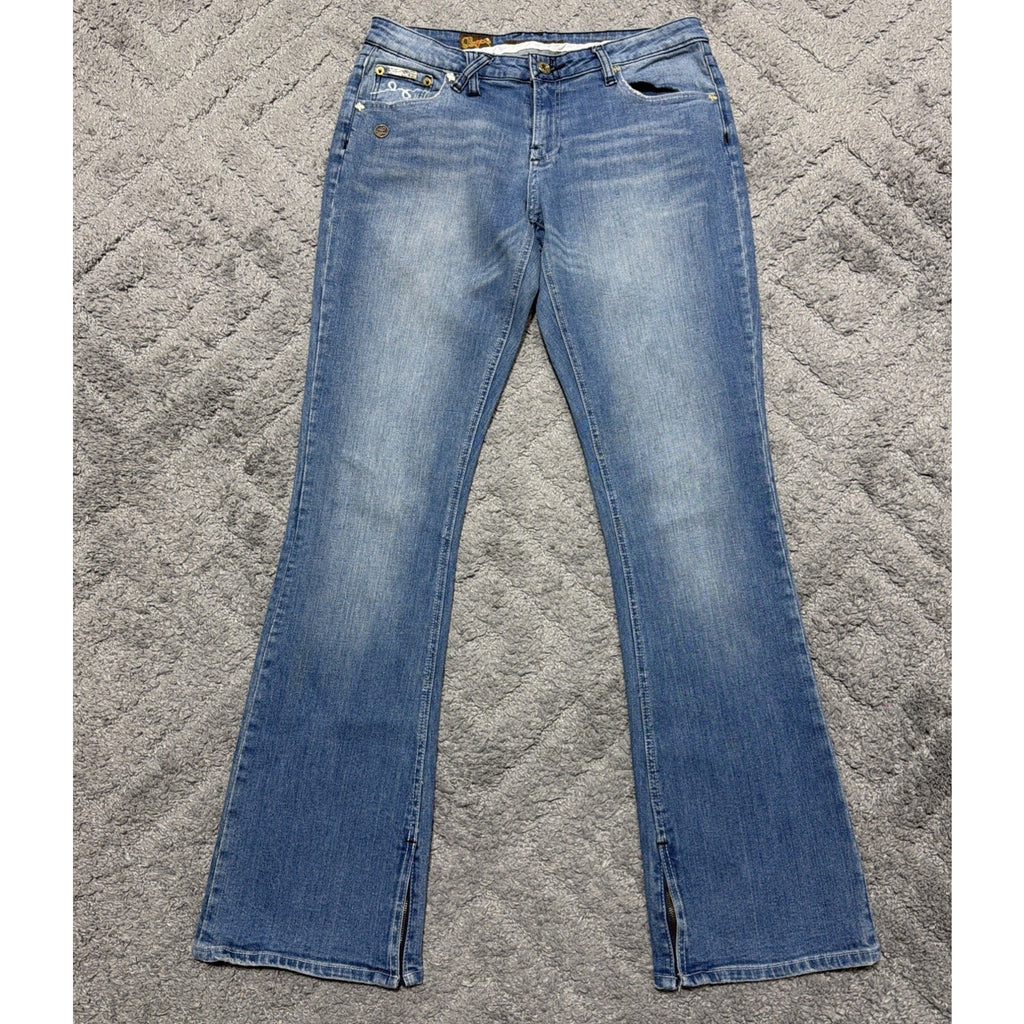 Luxirie By LRG Bootcut Lowrise Embroidered Jeans Blue Medium Wash Womens 31x32